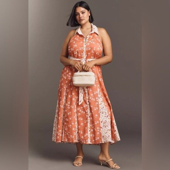 Anthropologie Dresses & Skirts - NWT Size LP-Maeve 100% Cotton Floral Halter Godet Midi Shirt Dress (NWT US $188)